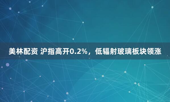 美林配资 沪指高开0.2%，低辐射玻璃板块领涨